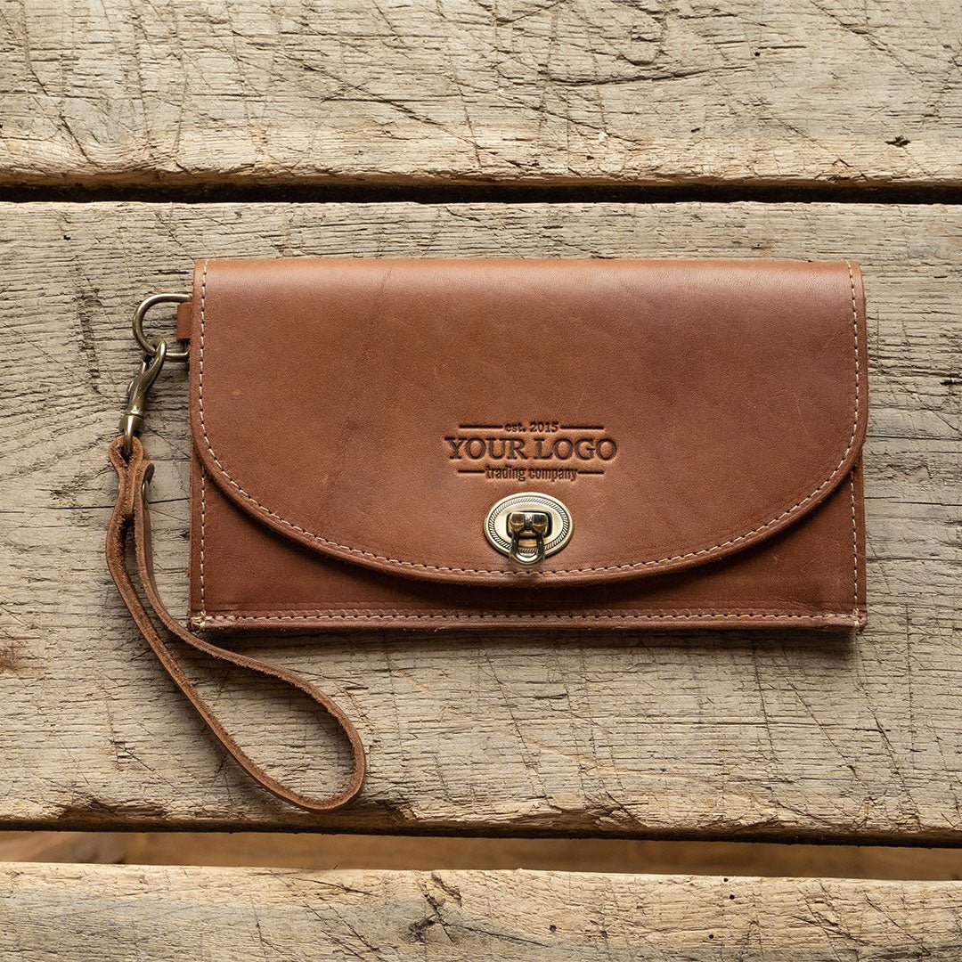 Your Logo + Our Leather - The Betty Jean Women’s Fine Leather Envelope Clutch Pocketbook Wallet - Custom Logo + Corporate Gifting - Holtz Leather
