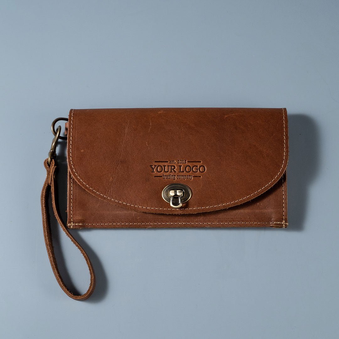Your Logo + Our Leather - The Betty Jean Women’s Fine Leather Envelope Clutch Pocketbook Wallet - Custom Logo + Corporate Gifting - Holtz Leather