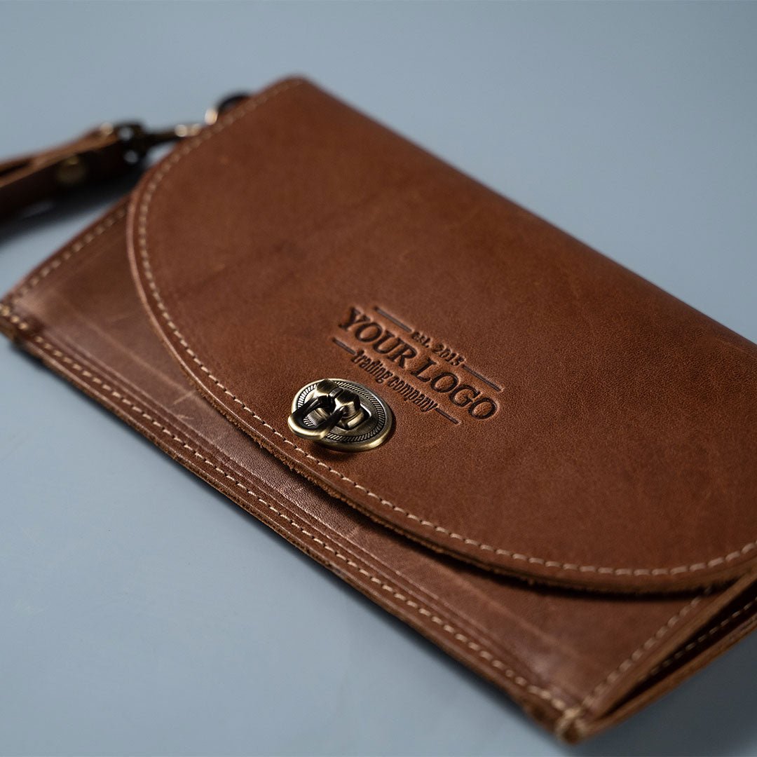 Your Logo + Our Leather - The Betty Jean Women’s Fine Leather Envelope Clutch Pocketbook Wallet - Custom Logo + Corporate Gifting - Holtz Leather