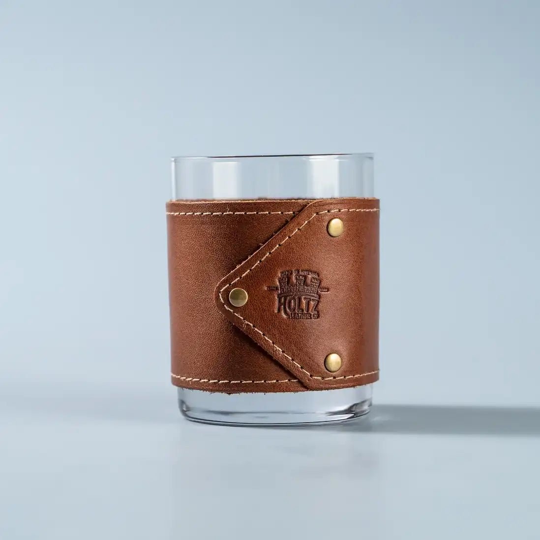 Your Logo + Our Leather - The Gentleman Rocks Glass & Sleeves Set of Two Wraps & Glasses - Custom Logo and Corporate Gifting - Holtz Leather
