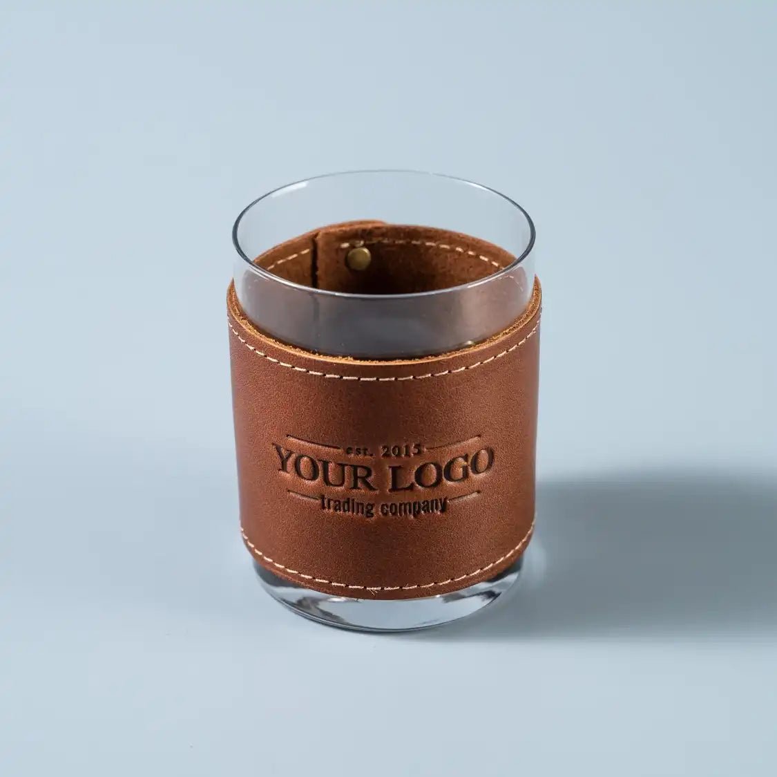 Your Logo + Our Leather - The Gentleman Rocks Glass & Sleeves Set of Two Wraps & Glasses - Custom Logo and Corporate Gifting - Holtz Leather