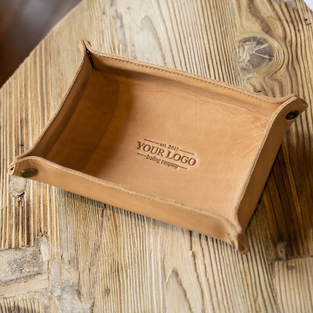 Your Logo + Our Leather - The Jetsetter - Personalized Full - Grain Leather Travel Caddy - Custom Logo and Corporate Gifting - Holtz Leather