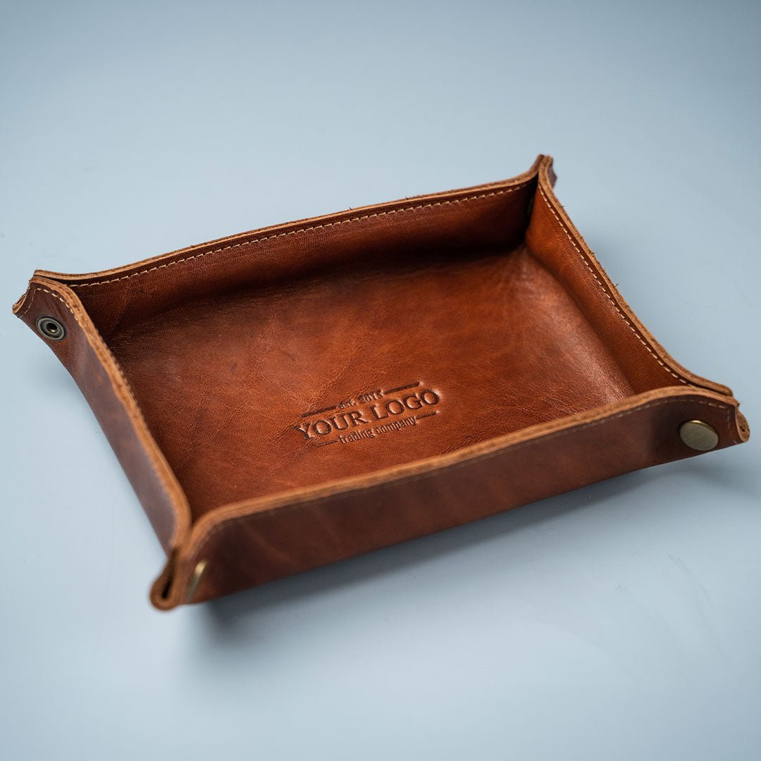 Your Logo + Our Leather - The Jetsetter - Personalized Full - Grain Leather Travel Caddy - Custom Logo and Corporate Gifting - Holtz Leather