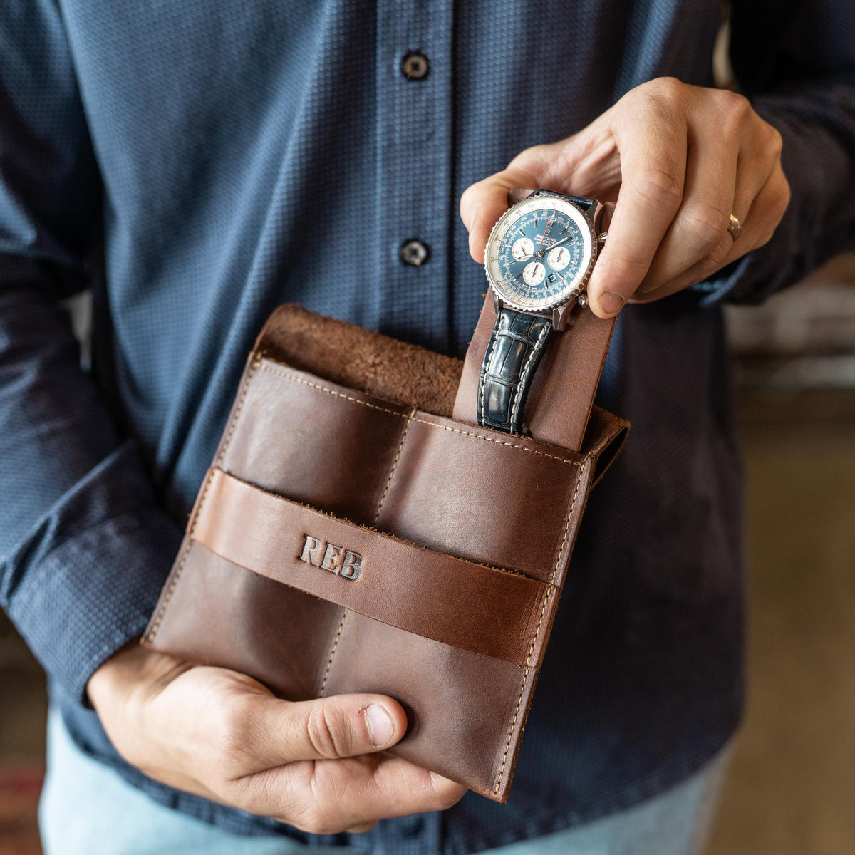 Your Logo + Our Leather - The Meridian Personalized Full Grain Leather Watch Holder Travel Case - Custom Logo + Corporate Gifting - Holtz Leather