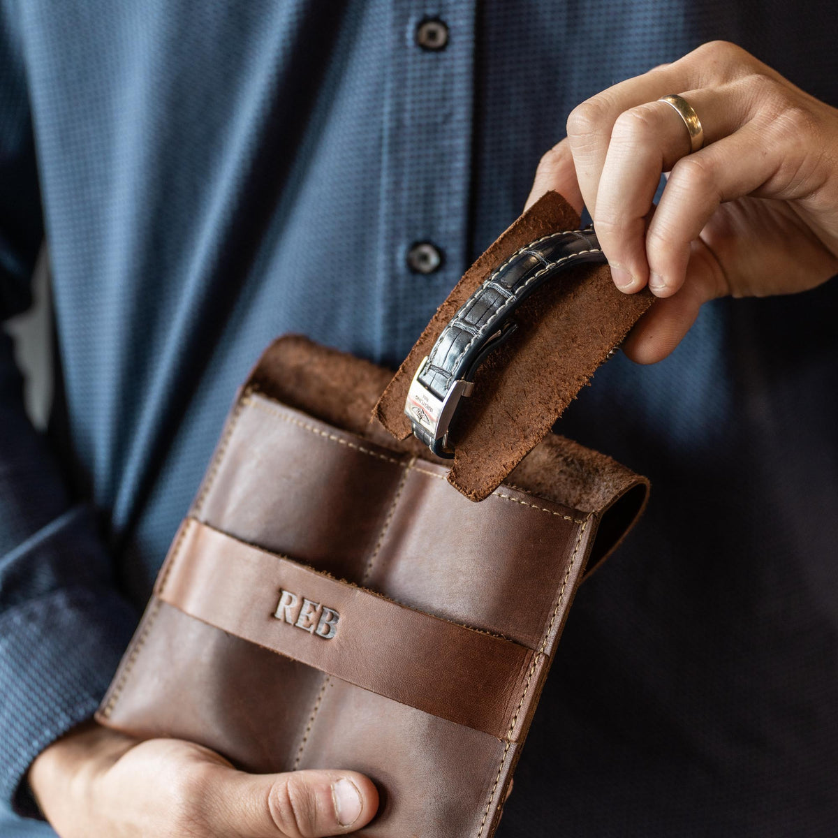 Your Logo + Our Leather - The Meridian Personalized Full Grain Leather Watch Holder Travel Case - Custom Logo + Corporate Gifting - Holtz Leather