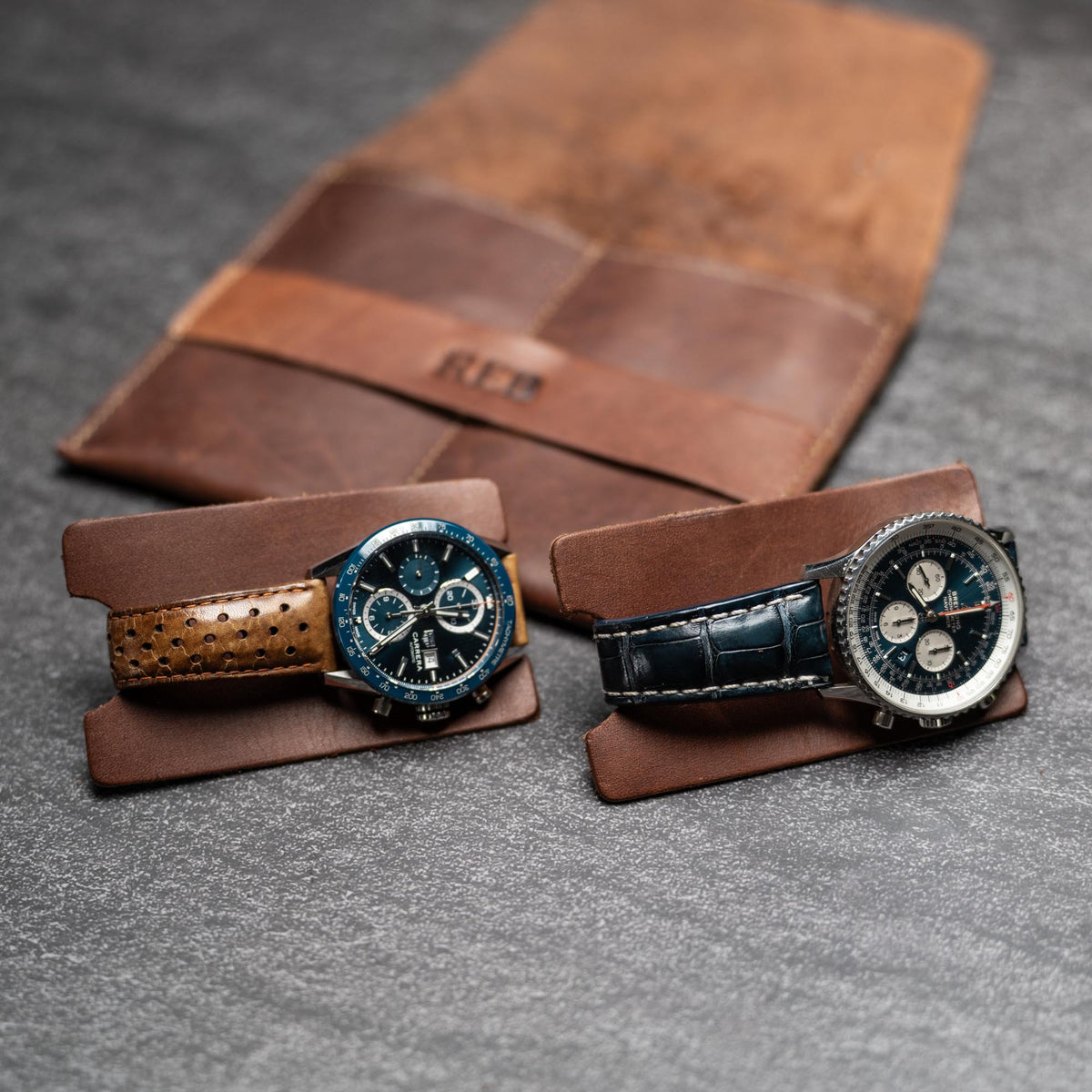 Your Logo + Our Leather - The Meridian Personalized Full Grain Leather Watch Holder Travel Case - Custom Logo + Corporate Gifting - Holtz Leather