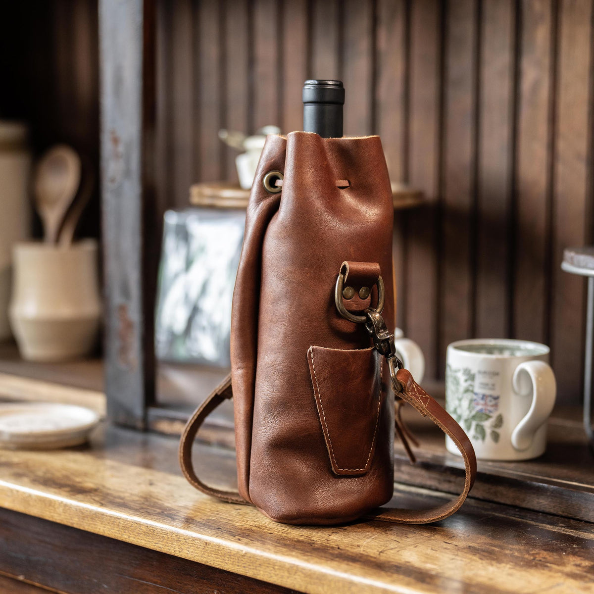 Your Logo + Our Leather - The Muscadine Personalized Fine Leather Wine Tote Wine Bottle Carrier Bag - Custom Logo and Corporate Gifting - Holtz Leather