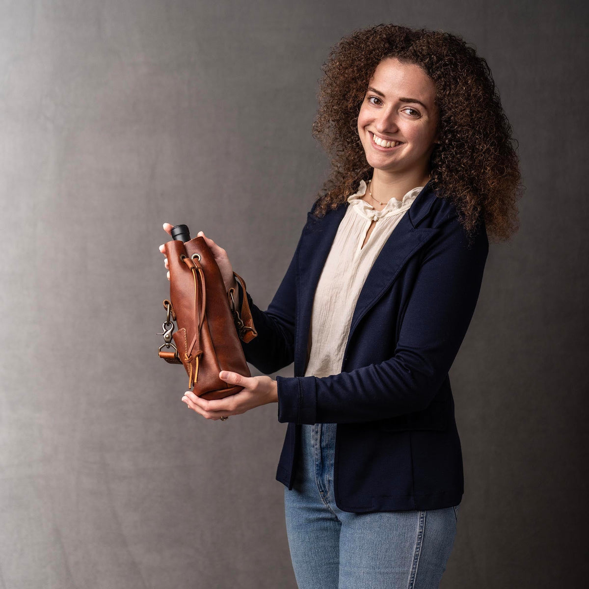 Your Logo + Our Leather - The Muscadine Personalized Fine Leather Wine Tote Wine Bottle Carrier Bag - Custom Logo and Corporate Gifting - Holtz Leather