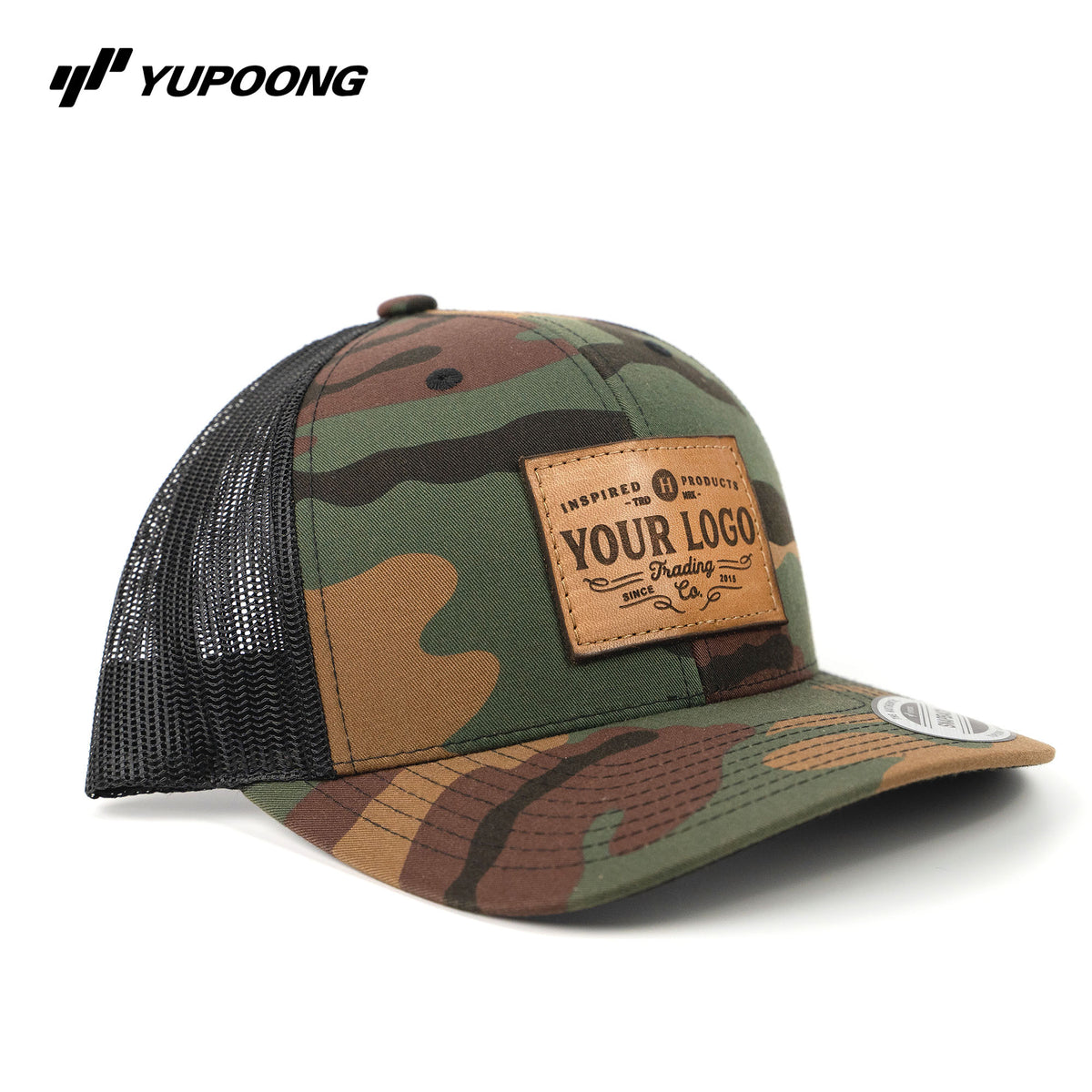 Yupoong 6606 Green Camo/Black Custom Mesh Snapback Trucker Hat with YOUR LOGO