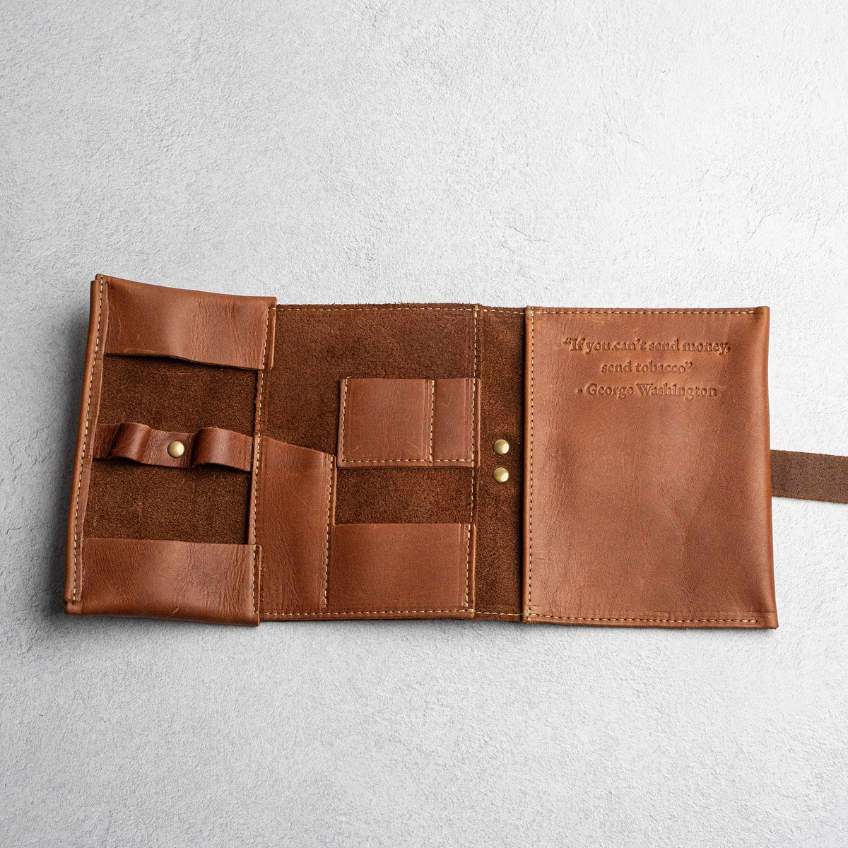 Fine leather pipe roll tobacco pouch with pockets