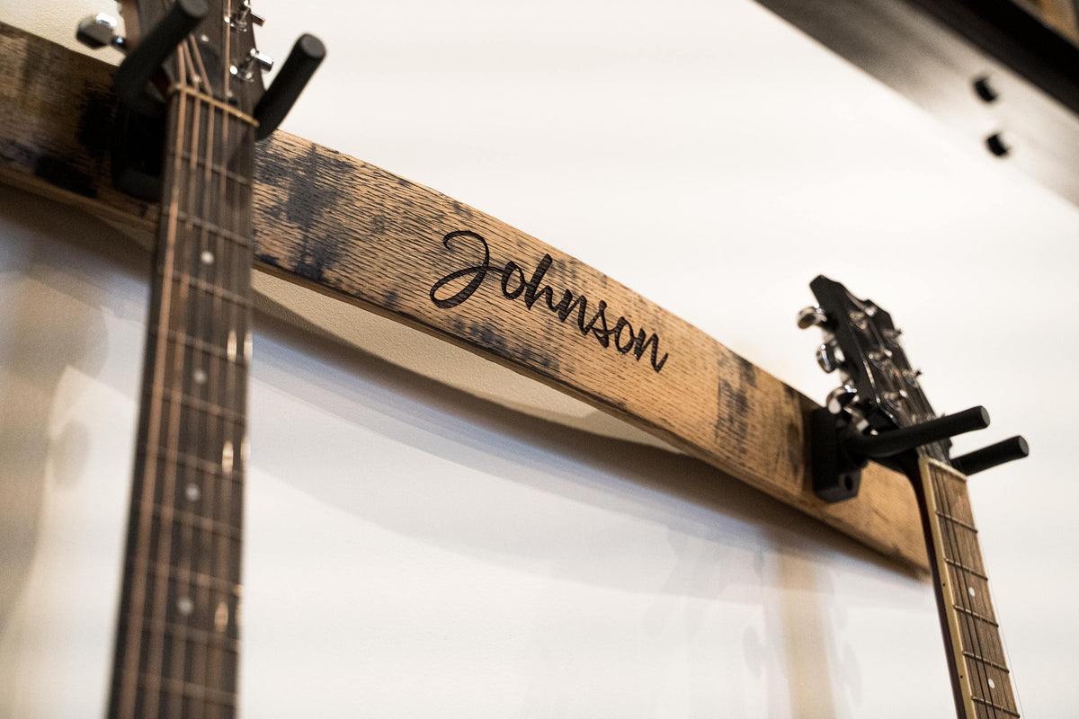 Your Logo + Our Barrels - The Shoals Whiskey Barrel Personalized Double Guitar Holder - Custom Logo and Corporate Gifting