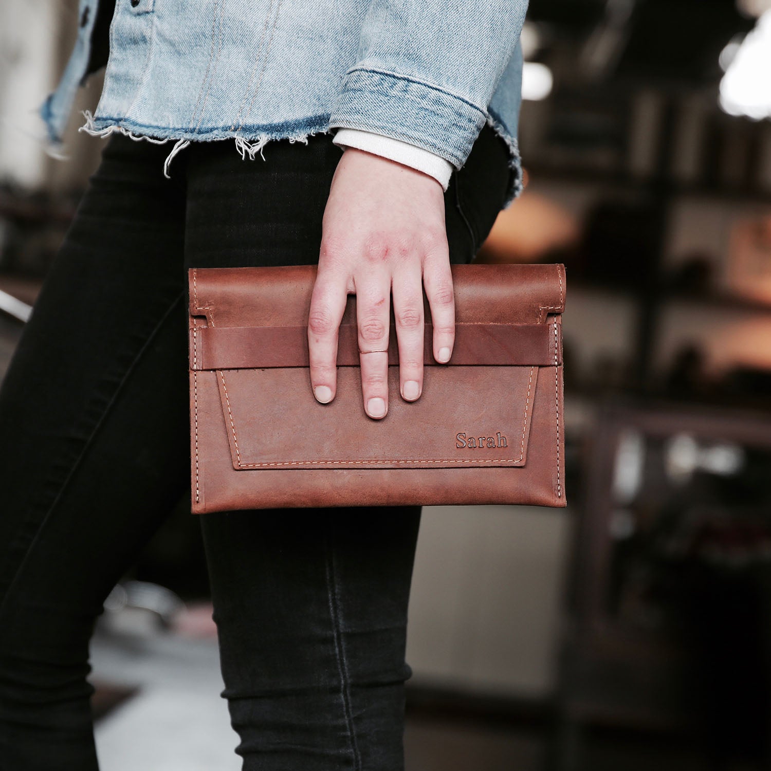 Leather clutch bag