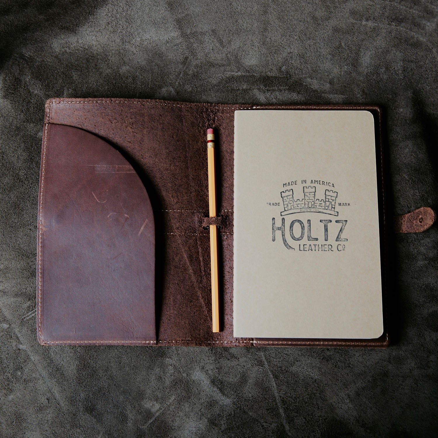 Fine leather A5 moleskin journal cover with personalized name and Marine Corps logo