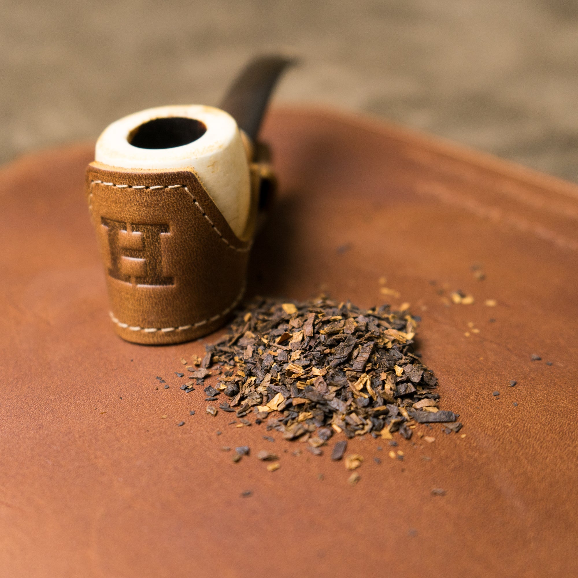 pipe and fine leather pipe boat holder with personalized initial