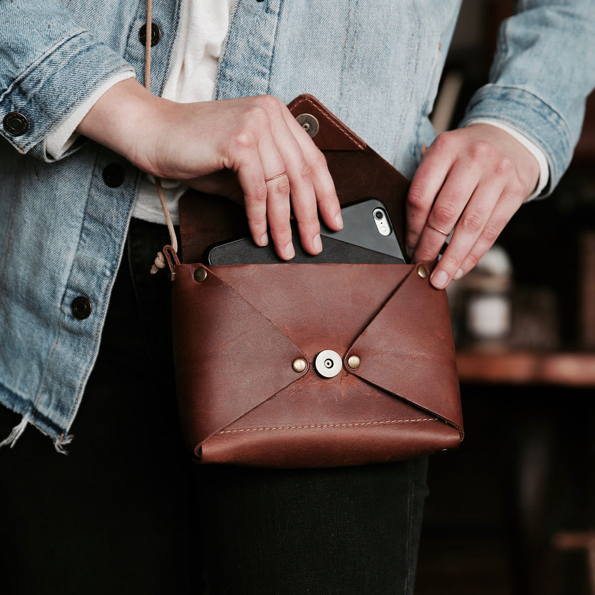 Denim Blue Leather Box Handbag Personalised Leather Handbag 