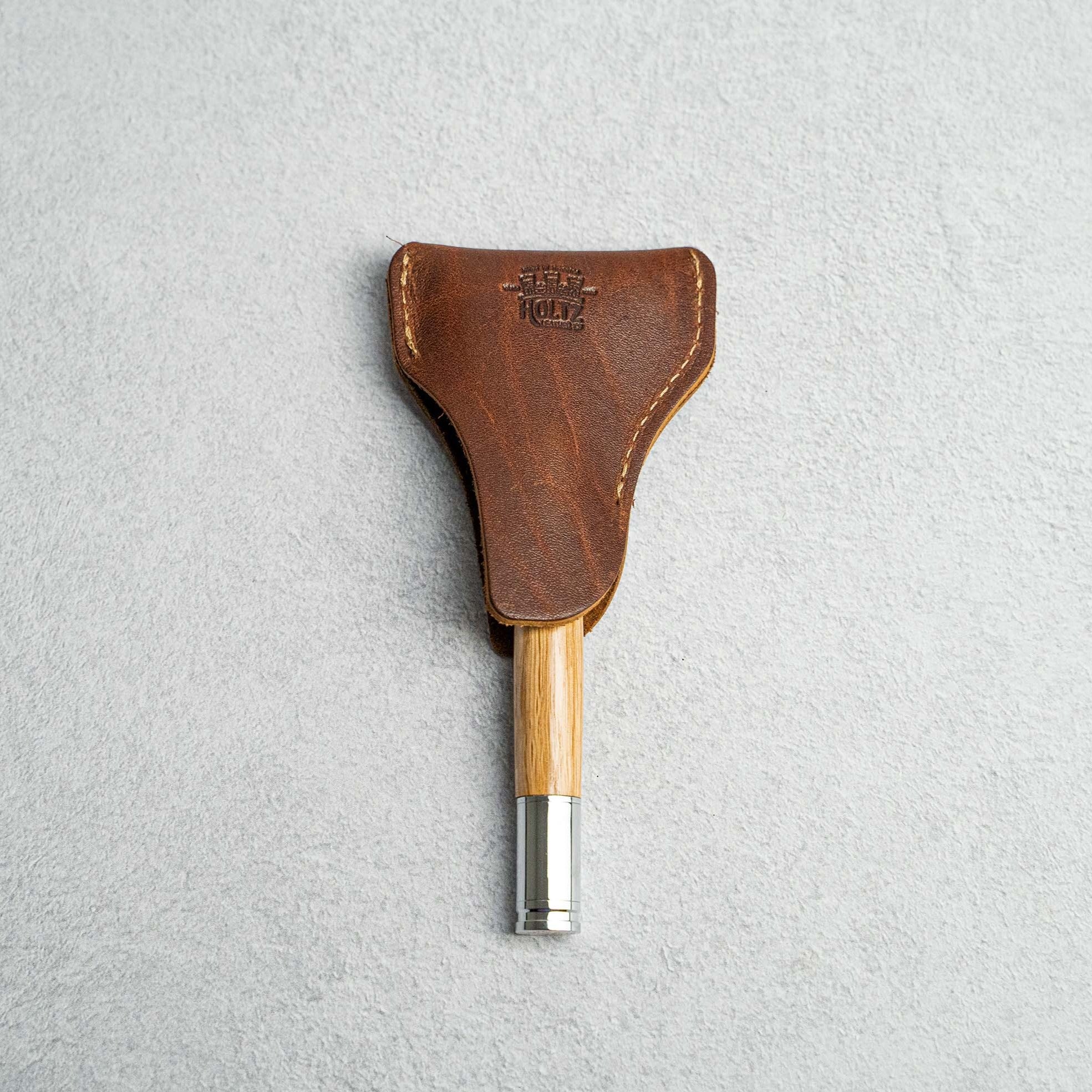 Mach3 Razor with Tennessee Whiskey Barrel wooden handle and a personalized leather sheath.