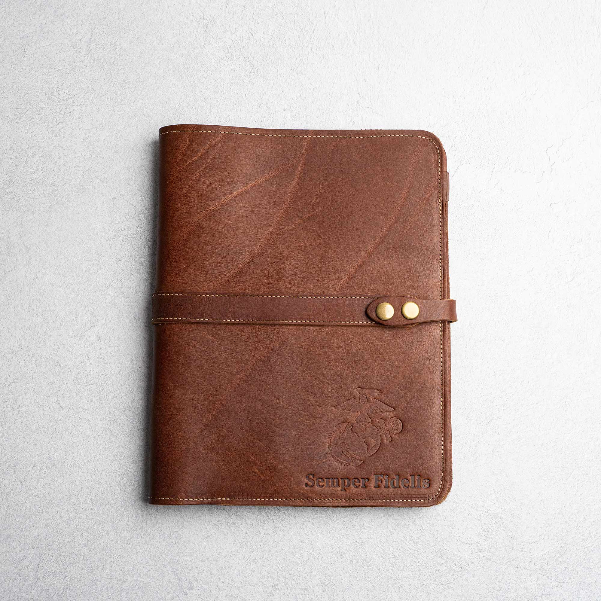 Fine Leather Padfolio/Portfolio with personalized name and Marine Corps logo