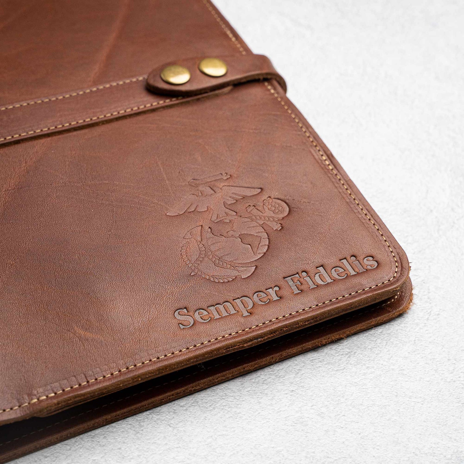 Fine Leather Padfolio/Portfolio with personalized name and Marine Corps logo