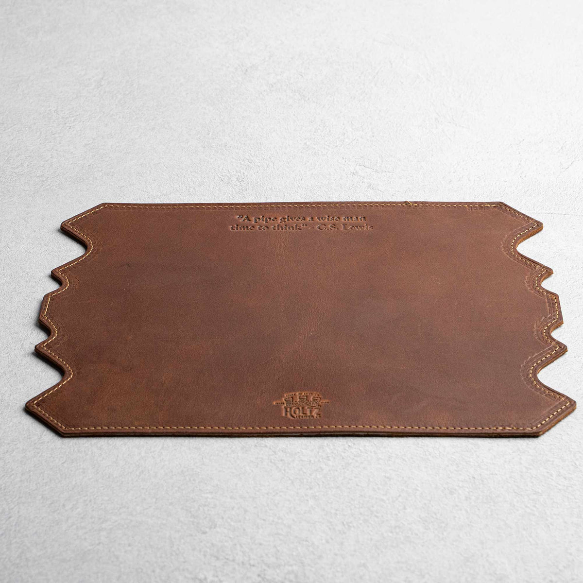 The “Professor” Personalized Fine Leather Pipe Smoking Mat &amp; Pipe Boat Holder