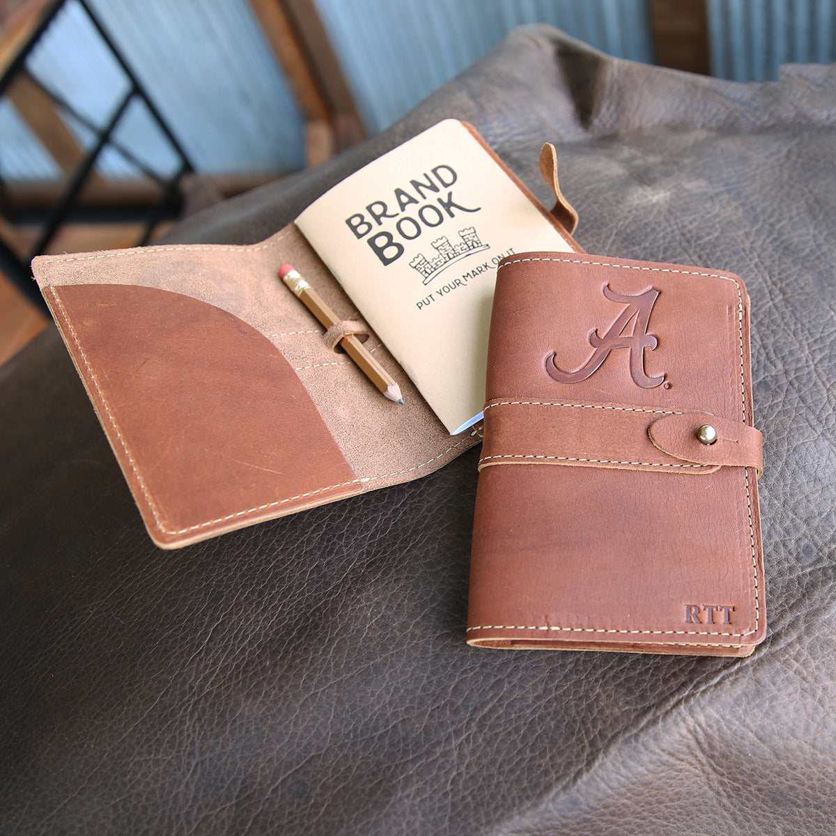 The Officially Licensed Alabama Surveyor Fine Leather Pocket Journal Cover for Field Notes