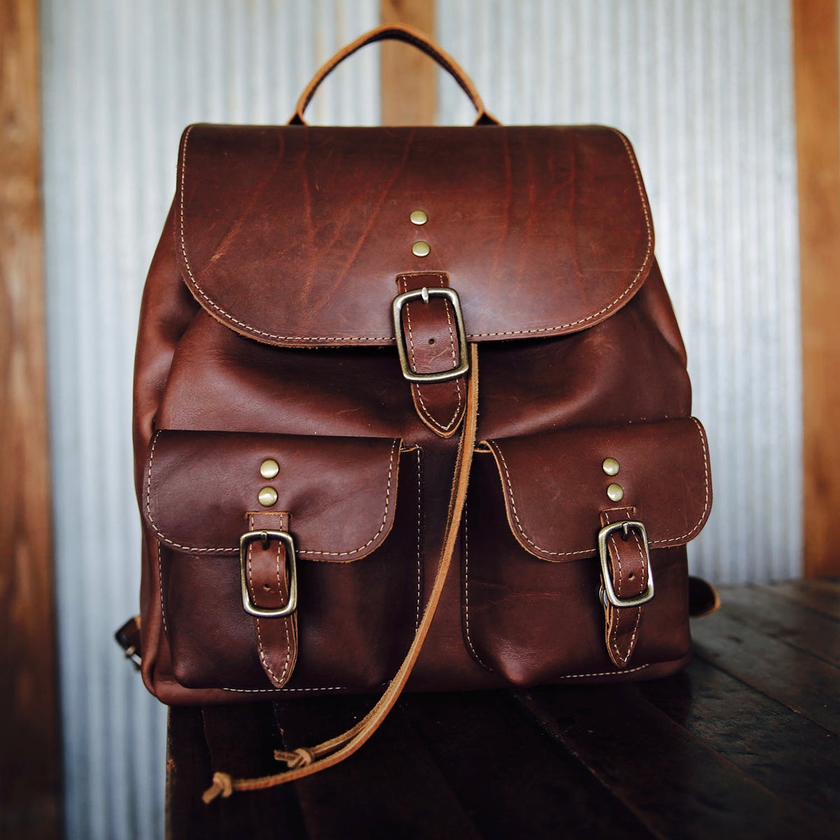 Fine American leather handcrafted backpack from Holtz Leather Co in Huntsville, Alabama