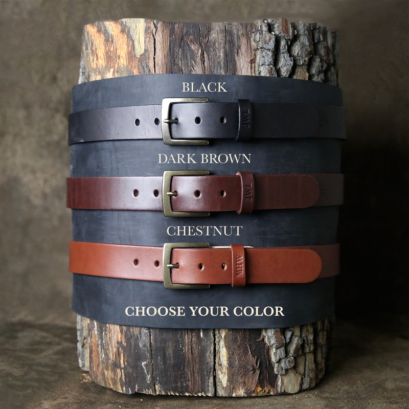 Personalized Bridle Leather Men&#39;s Casual Belt – Square Nickel or Brass Buckle