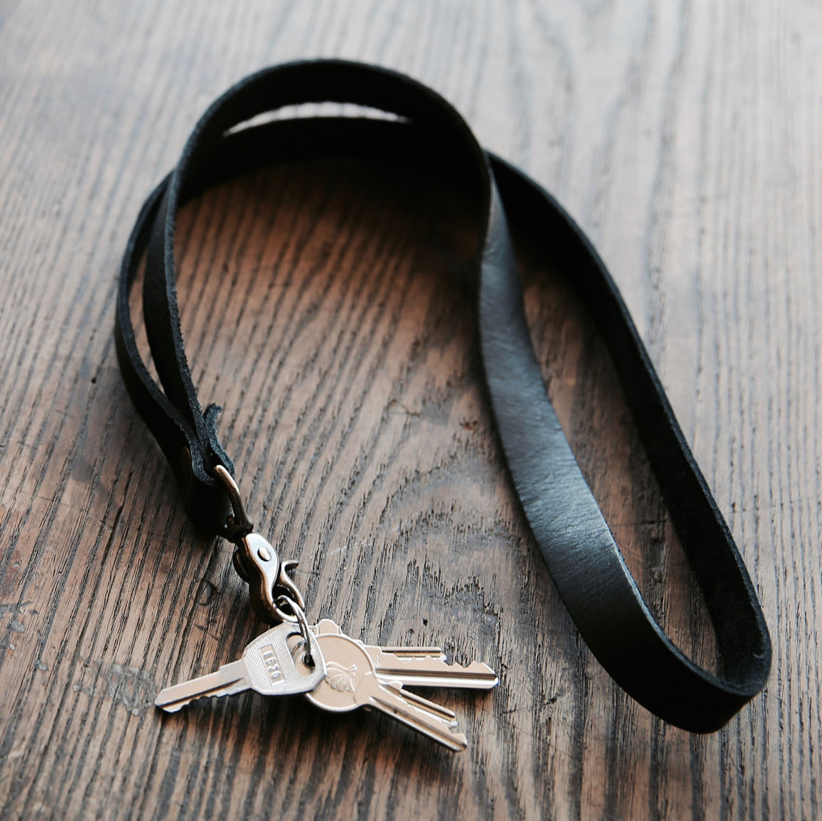 Fine leather black lanyard with swivel clip from Holtz Leather Co in Huntsville, Alabama