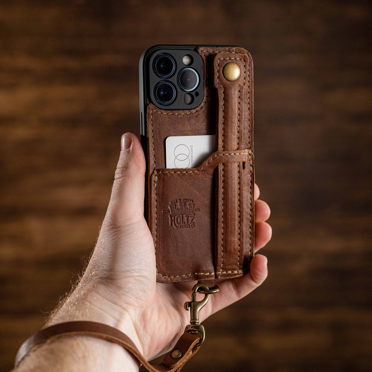 The Switch 4-in-1 Leather Phone Case - Wallet, Kickstand & Loop for iPhone , 14 Pro Max / Navy/Tan (13 & 14 Series Only)at Holtz Leather