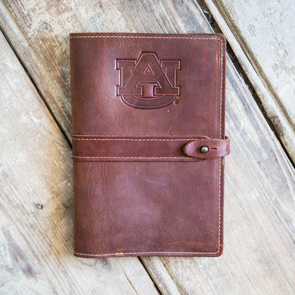 Fine leather journal cover with Auburn University logo