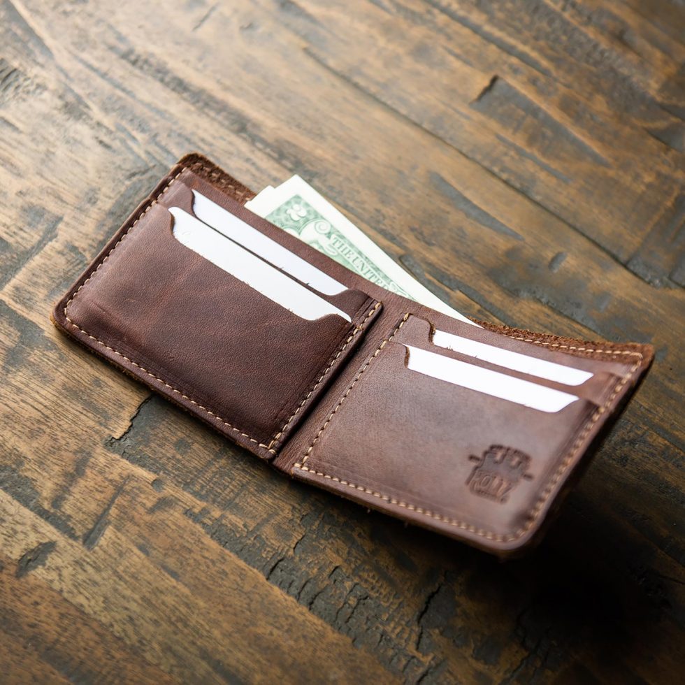 Fine leather bifold wallet from Holtz Leather Co