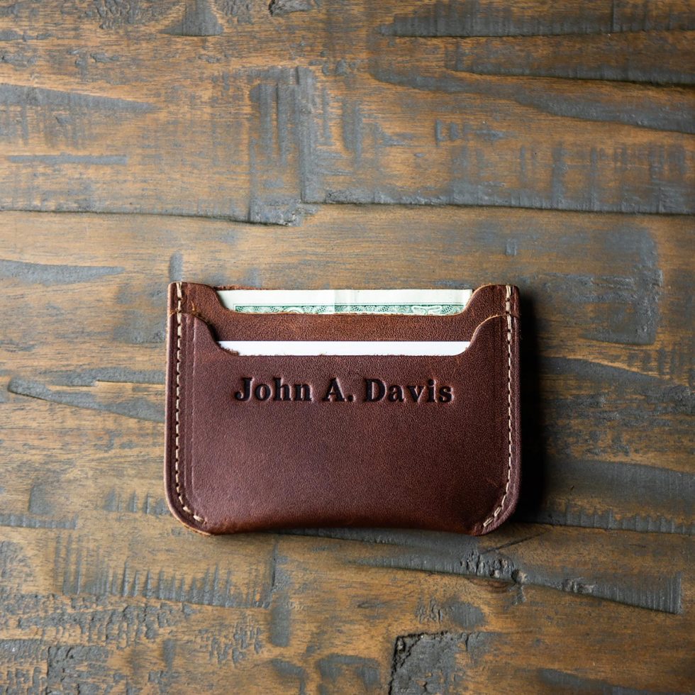 Double sleeve front pocket fine leather wallet with personalized name