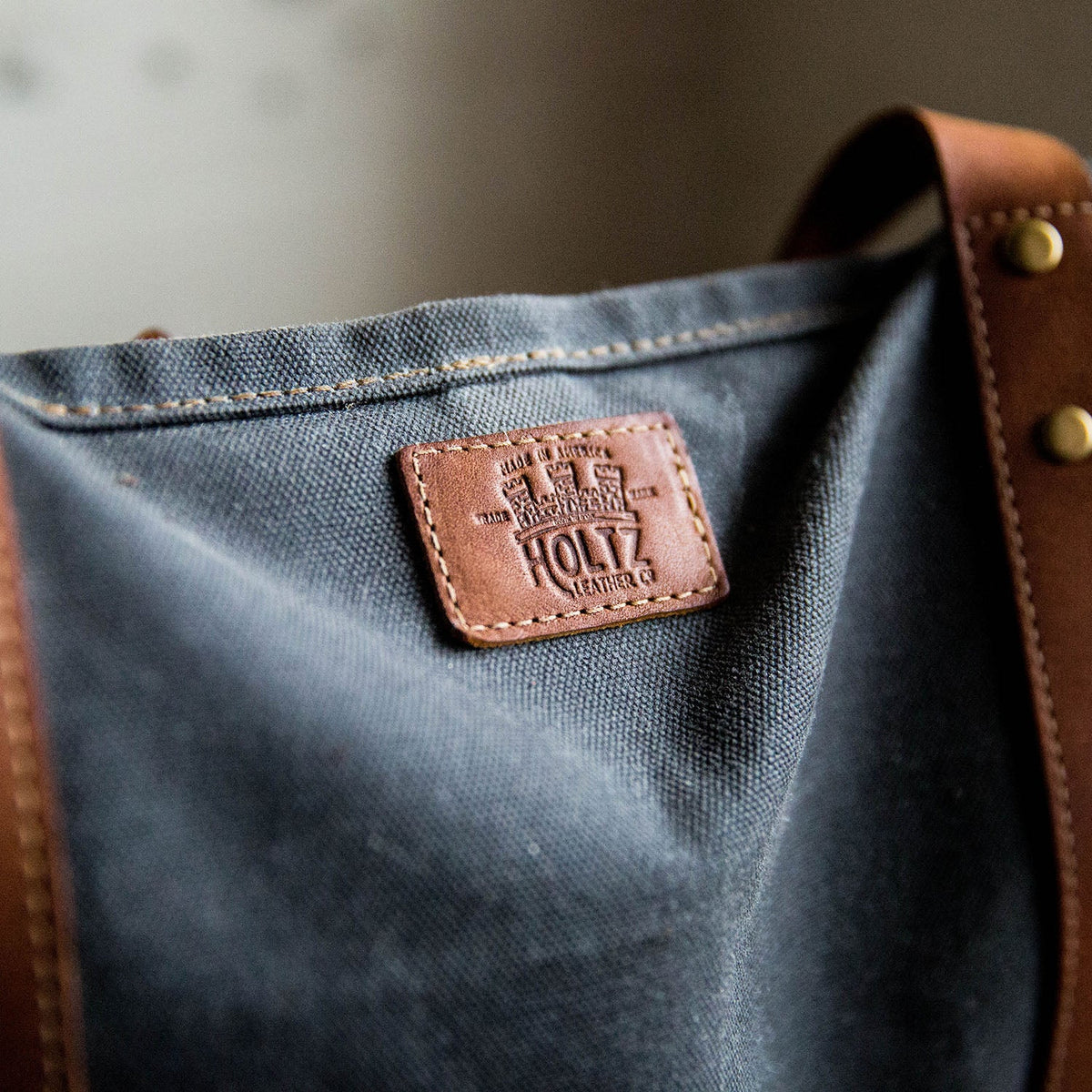 Corporate Custom Logo The Market Tote - Fine Leather &amp; Waxed Canvas Bag Purse