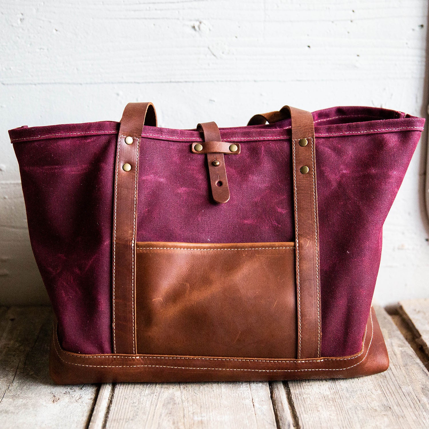 The Market Tote Fine Leather Waxed Canvas Bag Purse Holtz Leather
