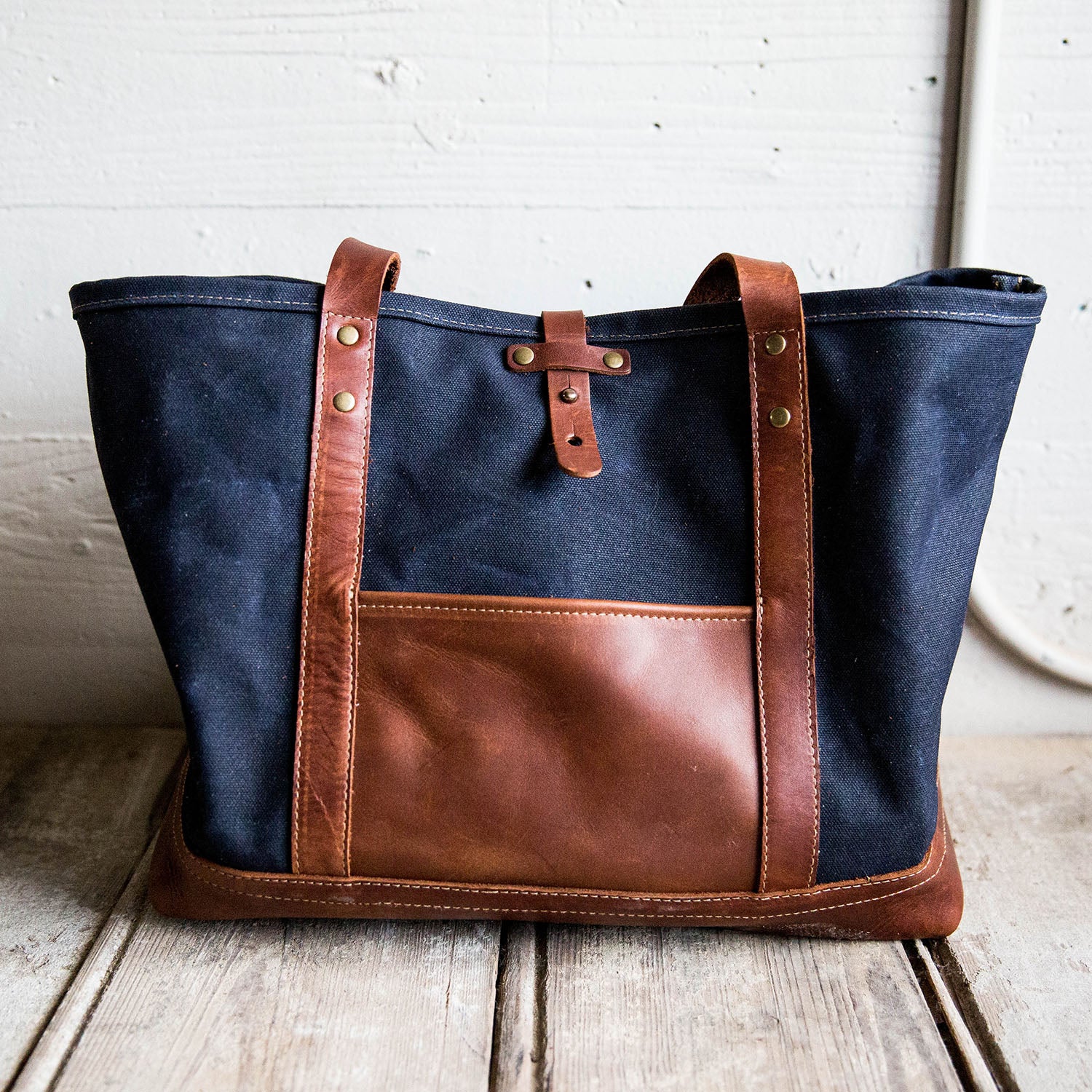 Large waxed canvas tote bag with leather handles / canvas market bag /  carry all bag COLLECTION UNIS