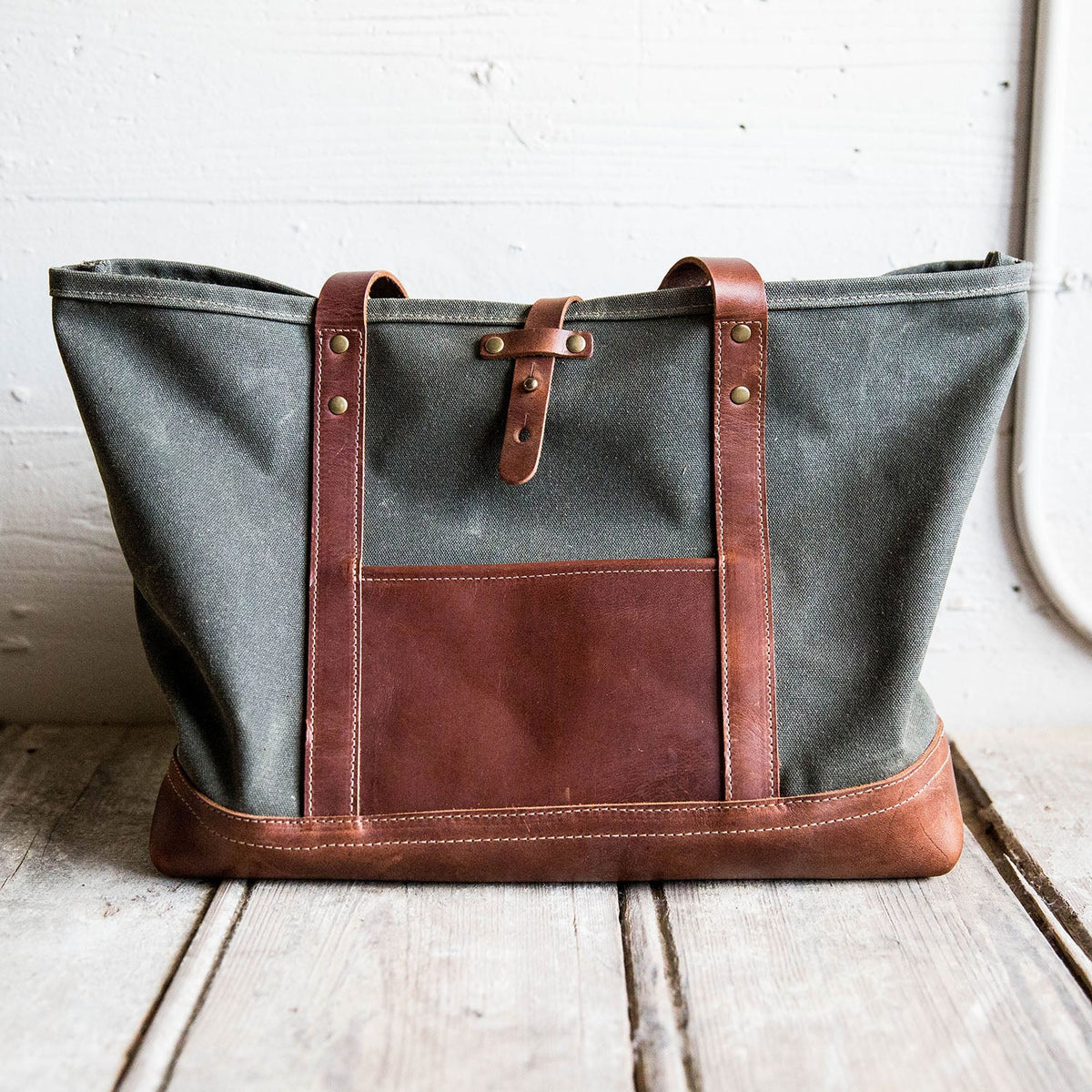 Your Logo + Our Leather - The Market Tote - Fine Leather &amp; Waxed Canvas Bag Purse