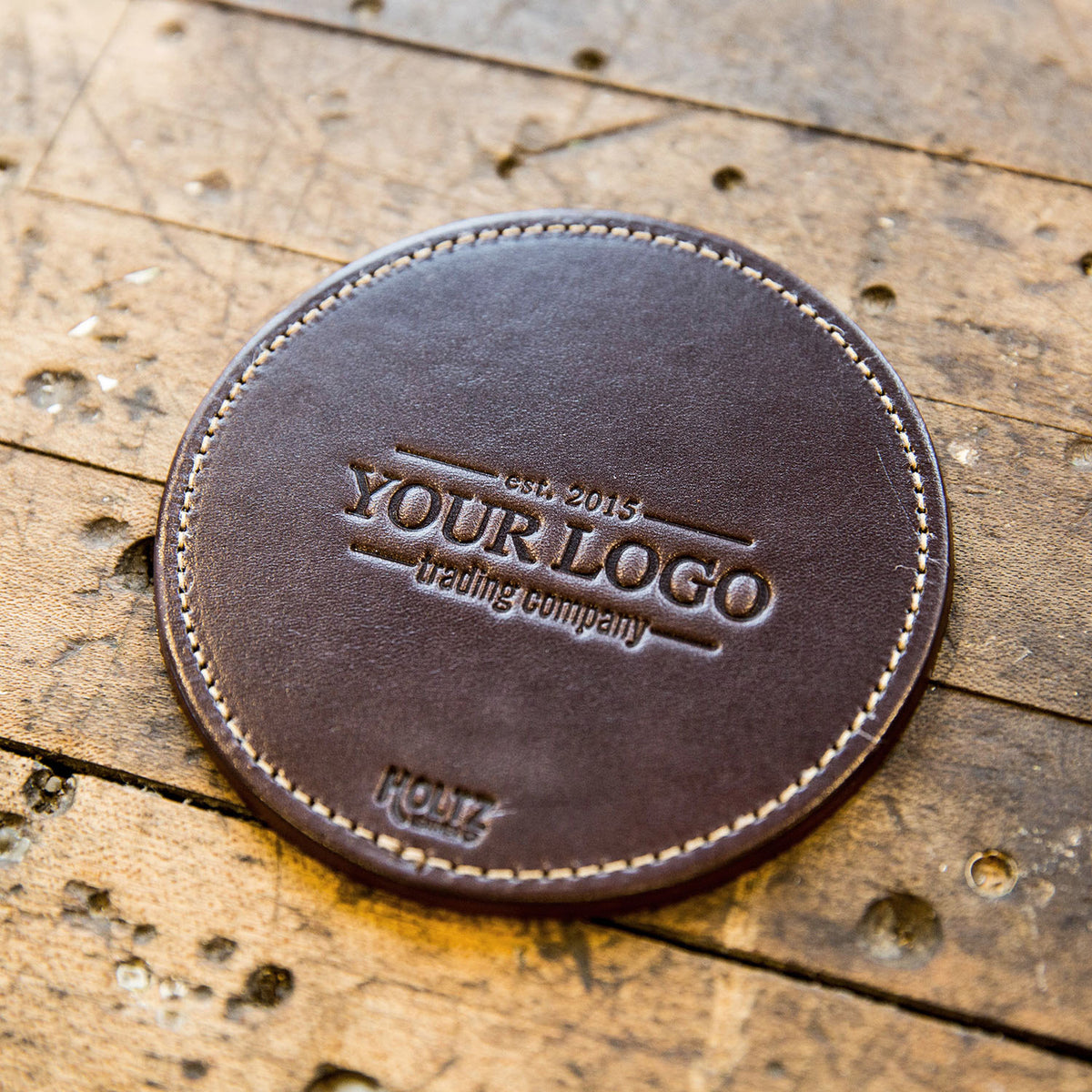 Your Logo + Our Leather - The Farm House Fine Leather Coaster Set of 4 Coasters - Custom Logo and Corporate Gifting