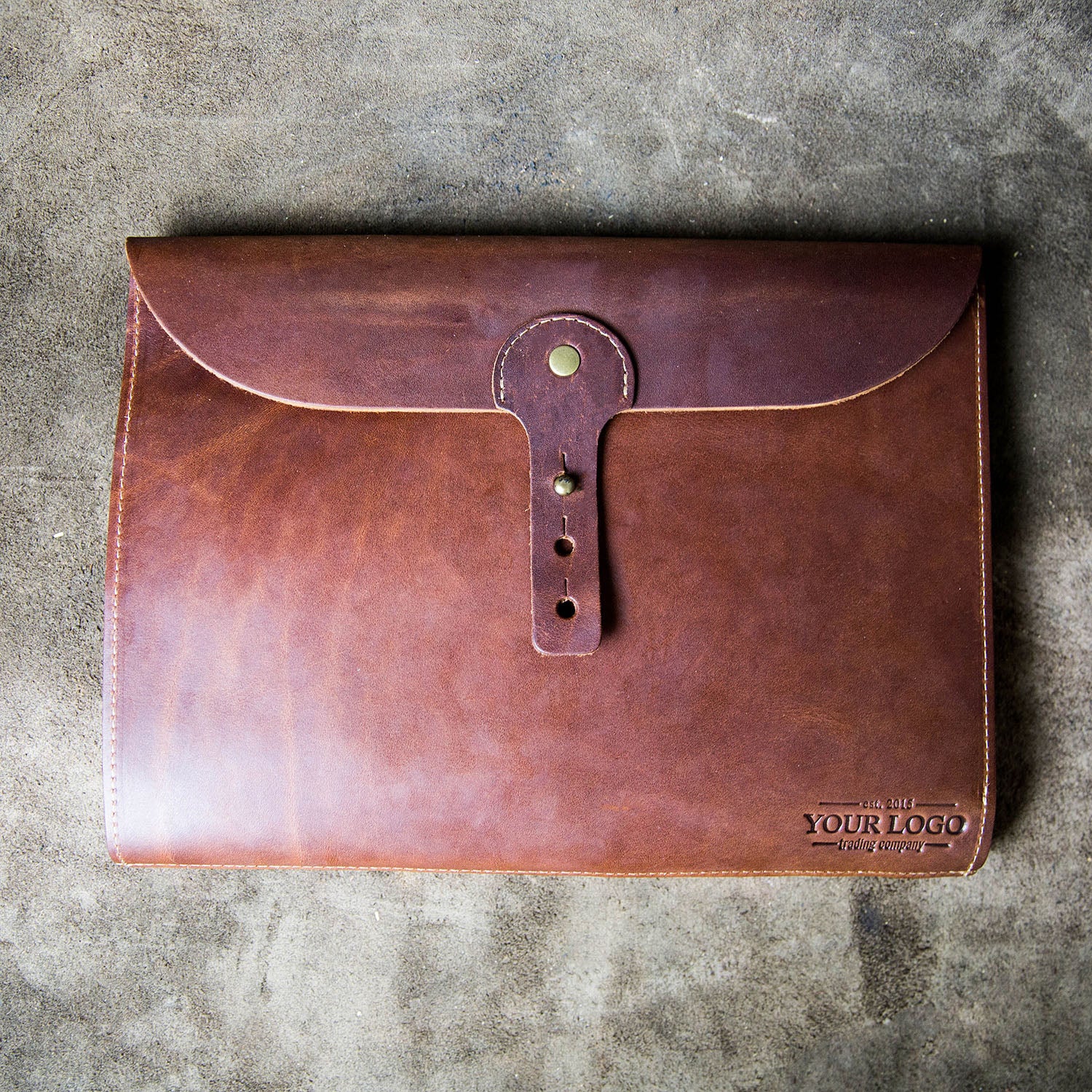 Leather journal cover with personalized logo from Holtz Leather Co in Huntsville, Alabama