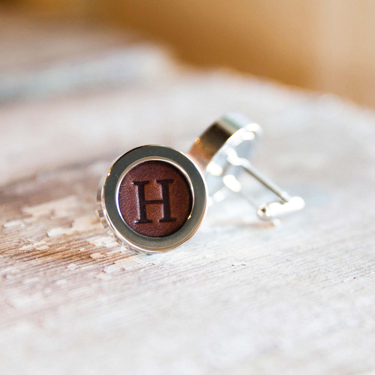 Personalized Fine Leather Cufflinks &amp; Tie Bar Set