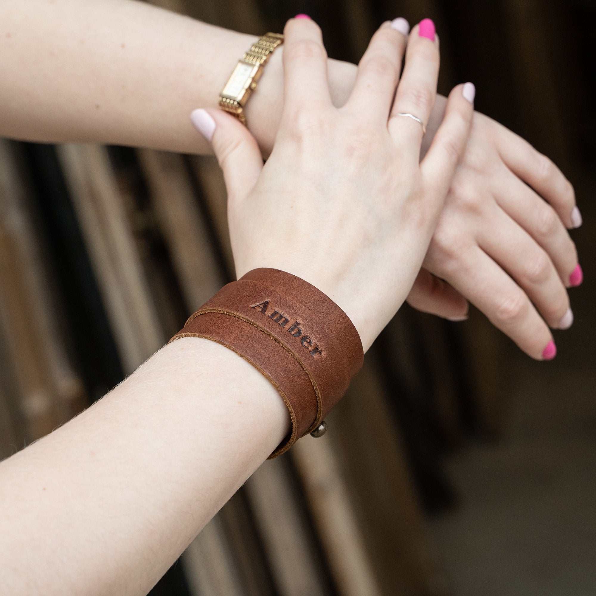 Womens Leather Cuff Bracelet Tan  edocollection