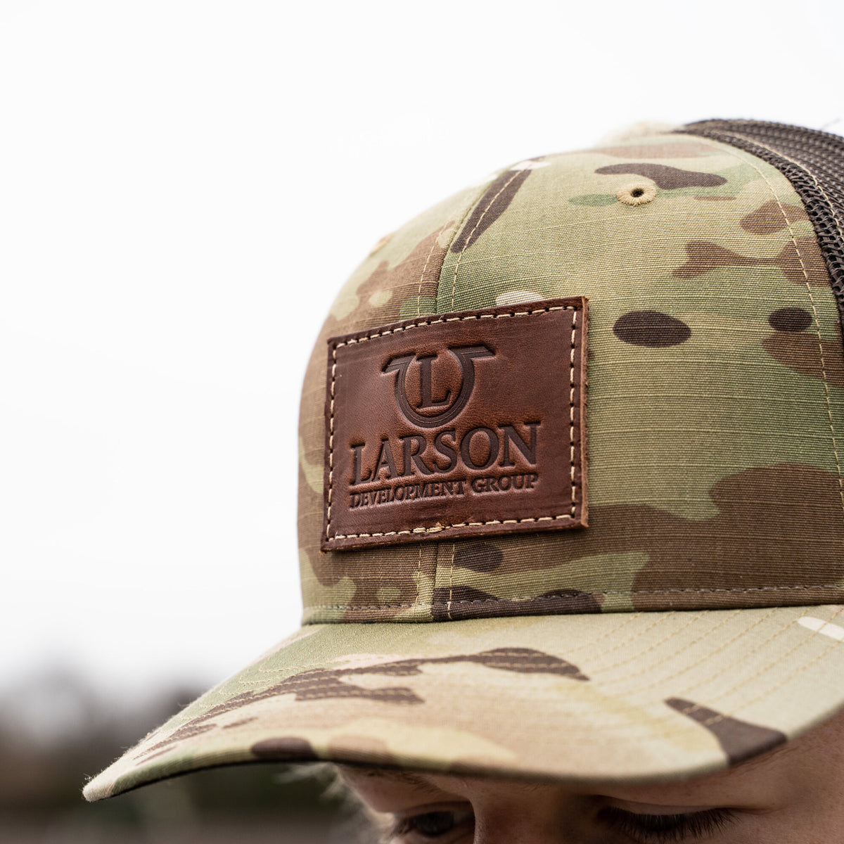 Debossed Richardson 862 Custom Leather Patch Trucker Hat - Camo