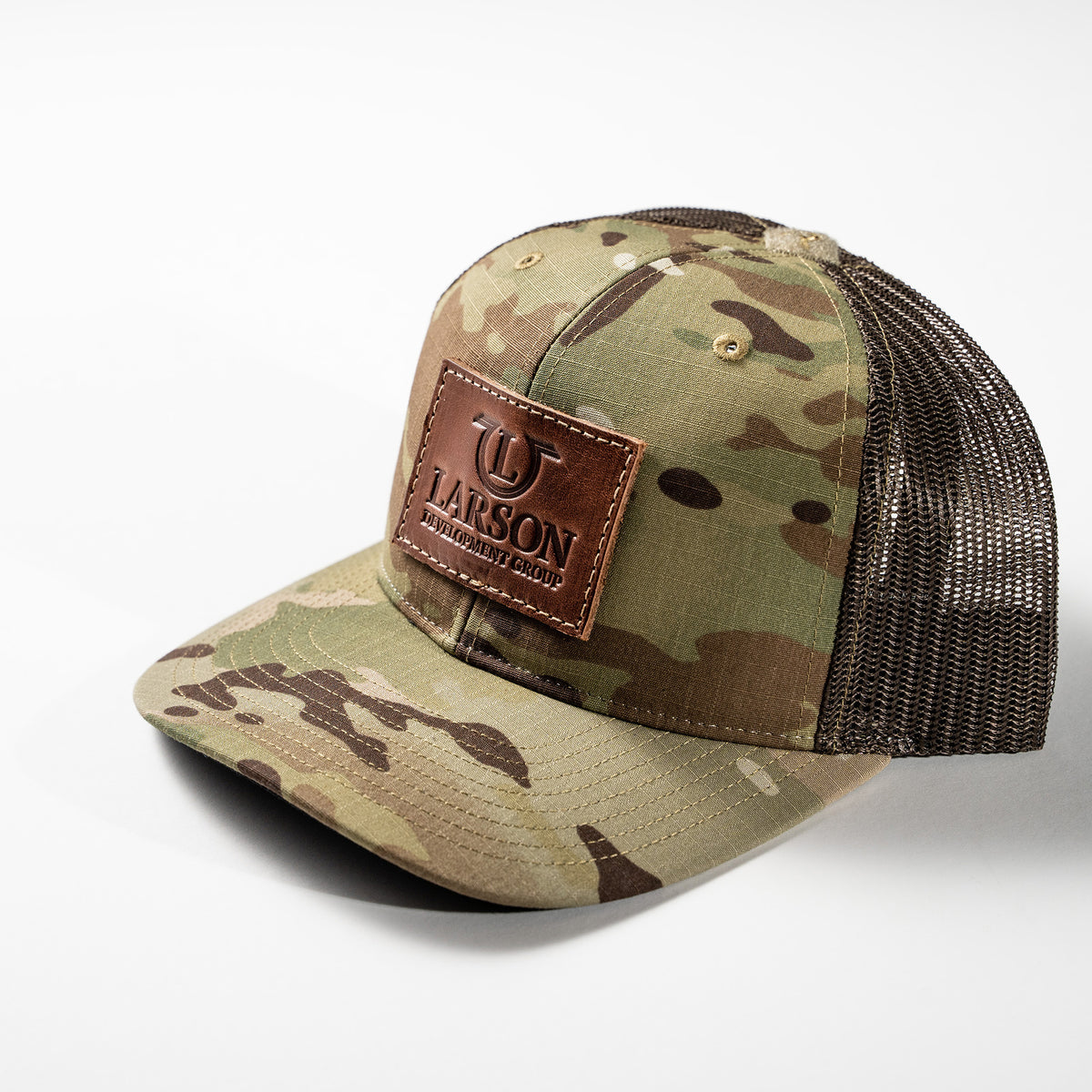 Debossed Richardson 862 Custom Leather Patch Trucker Hat - Camo
