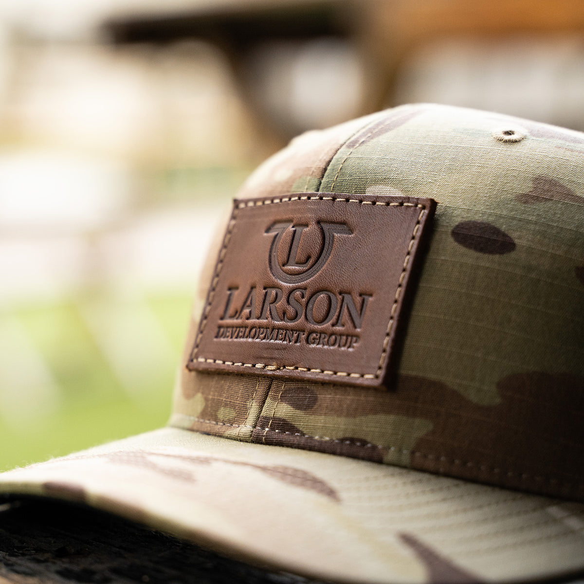Debossed Richardson 862 Custom Leather Patch Trucker Hat - Camo