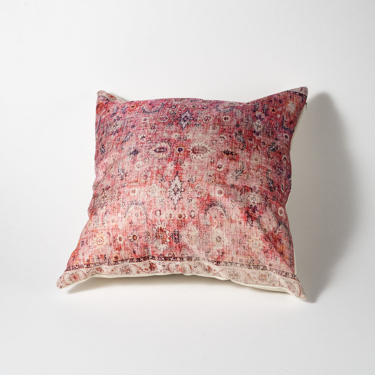 Bohemian Style Pillow -  Pink Oriental Traditional Moroccan Persian Rug Print Linen Case