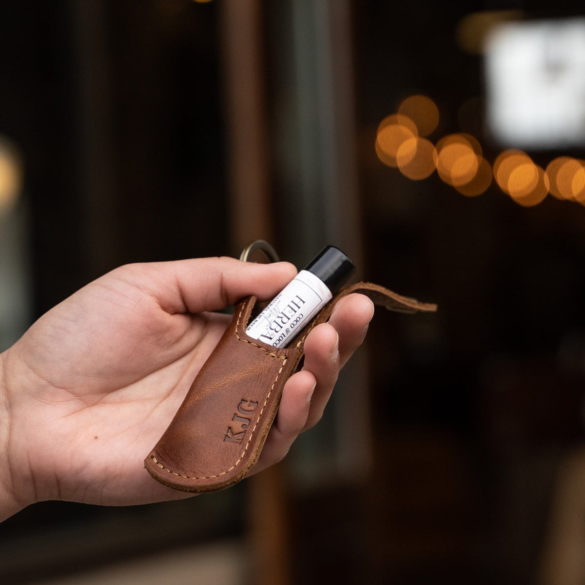 The Sidekick Personalized Fine Leather Lip Balm Holster with Key Ring