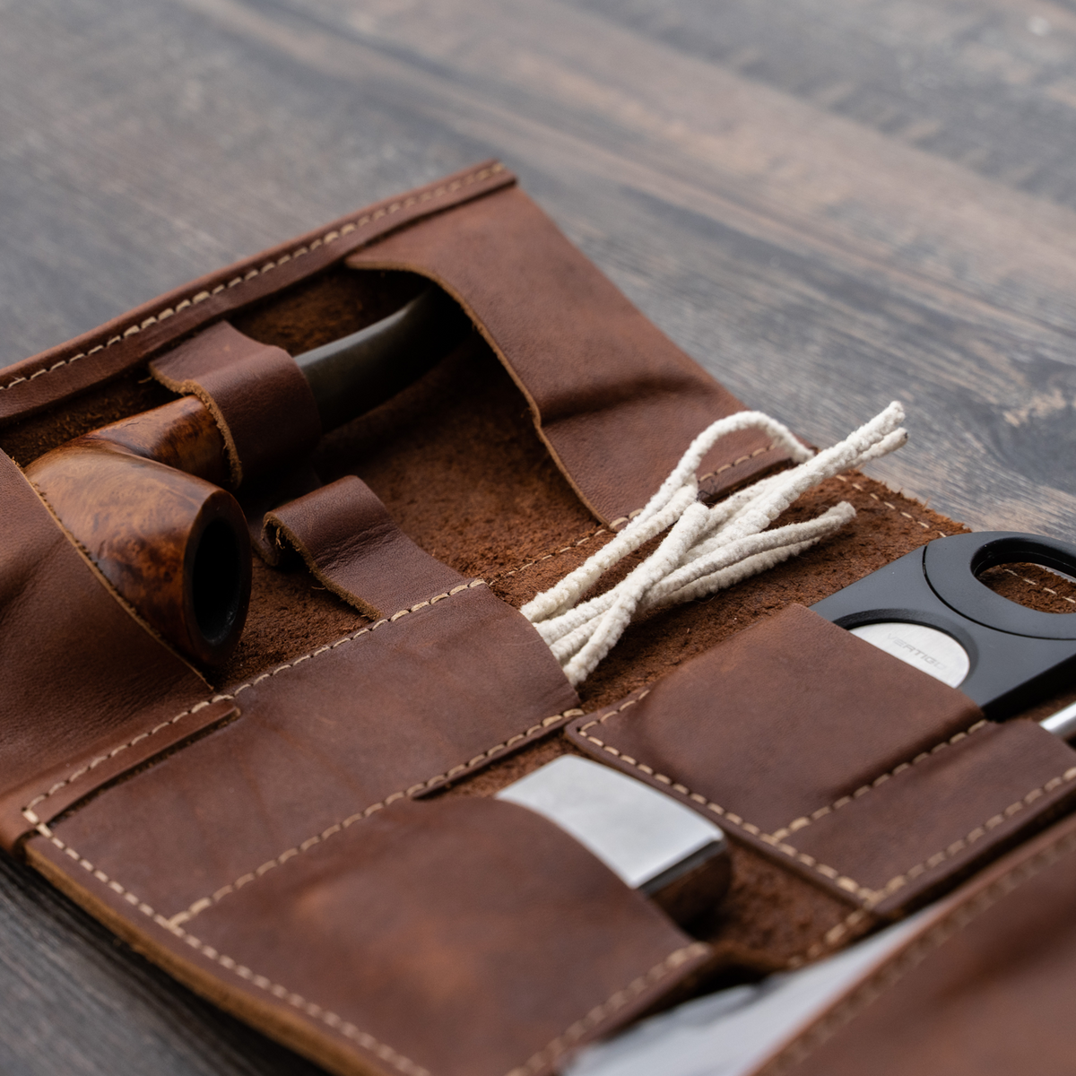 The “Dapper Jack” Personalized Fine Leather Pipe Roll Tobacco Pouch
