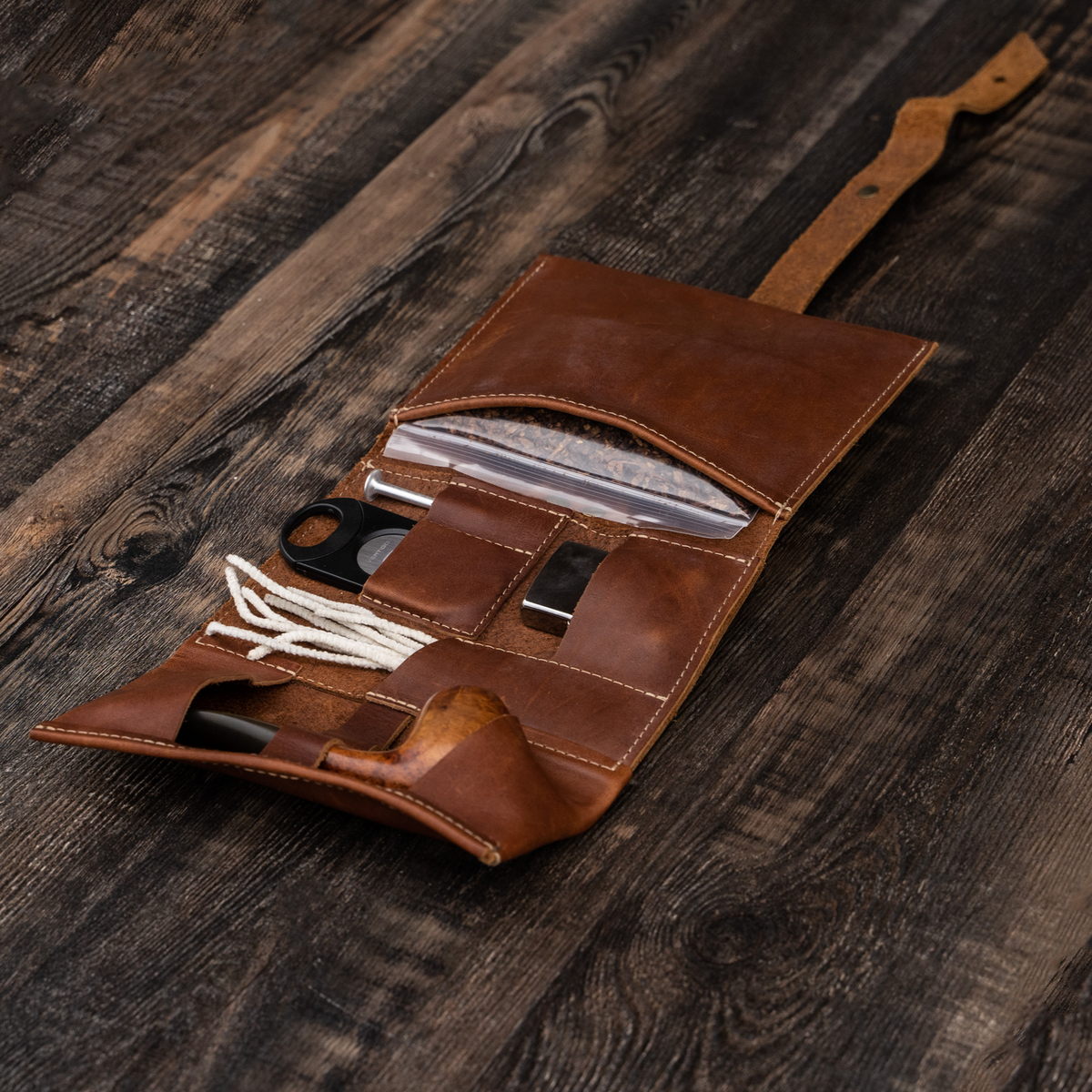 The “Dapper Jack” Personalized Fine Leather Pipe Roll Tobacco Pouch