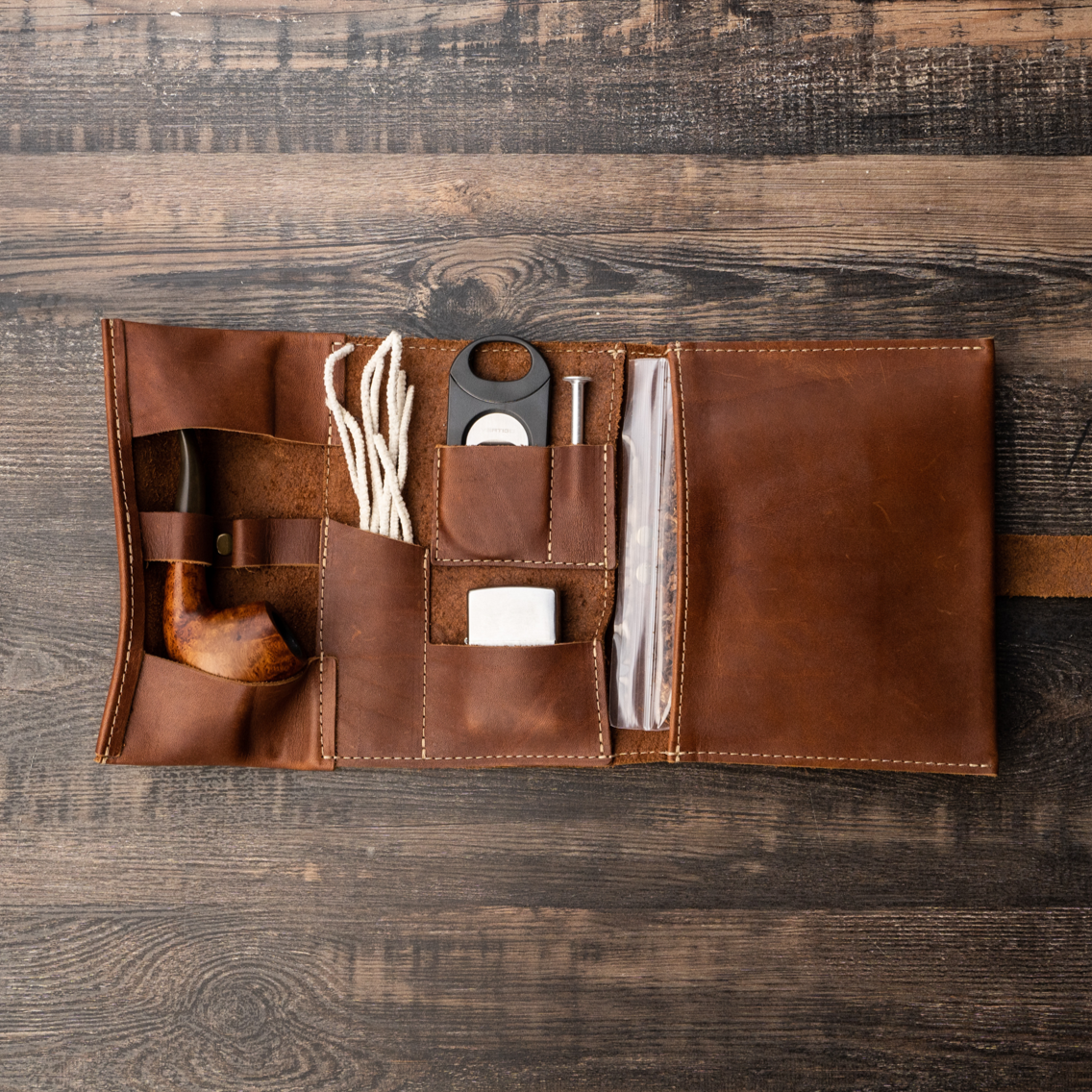 The “Dapper Jack” Personalized Fine Leather Pipe Roll Tobacco Pouch