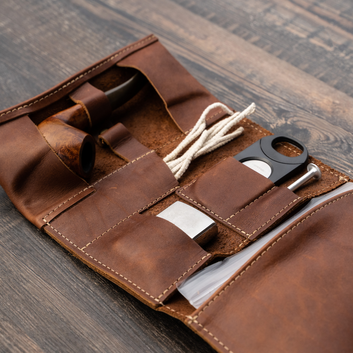 The “Dapper Jack” Personalized Fine Leather Pipe Roll Tobacco Pouch