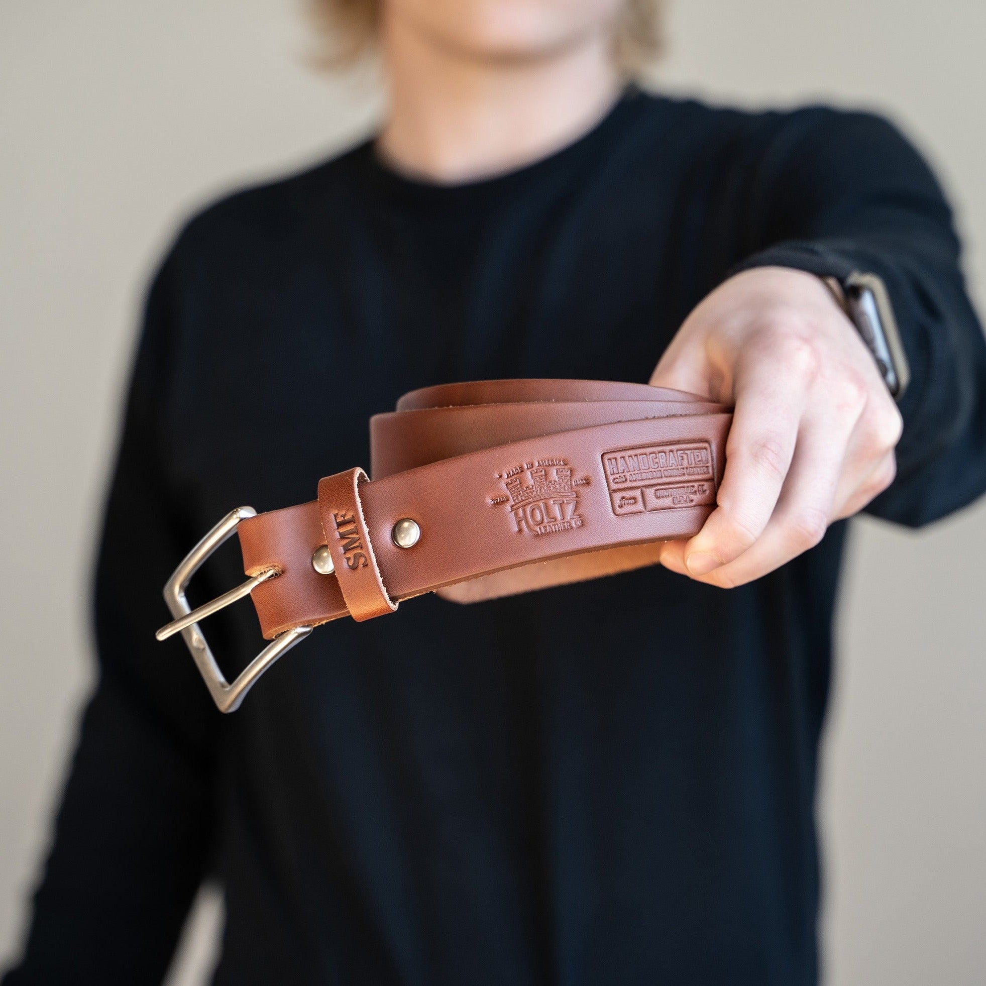 LEATHER BELT WITH SQUARE BUCKLE