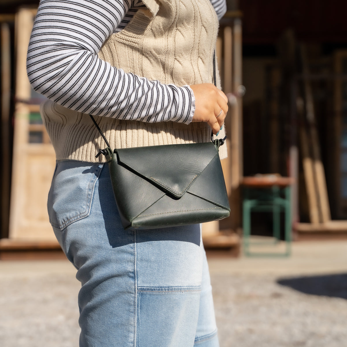 Personalized Leather Envelope Purse Handbag - Made in USA The Cecilia, Redat Holtz Leather